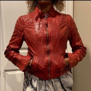JIPSY RED REAL LEATHER JACKET SIZE SMALL